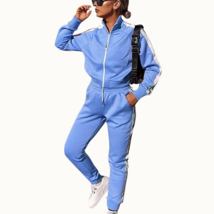 2PCS Ensemble de vêtements pour femmes Tenues de Dames Hauts Pantalons + Casual chemise à manches longues Loungewear Bleu