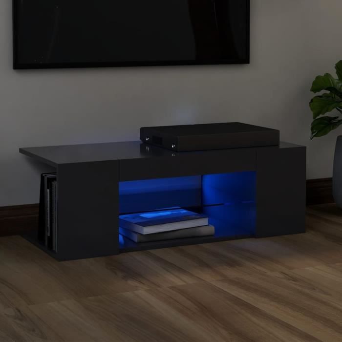 5796lOVE® Meuble TV Vintage Design-Armoire TV avec lumières LED,Banc TV,Table Salon Gris 90x39x30 cm