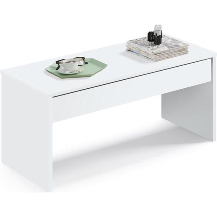 Table basse relevable coloris blanc - Hauteur 47-58 x Longueur 100 x Profondeur 50 cm