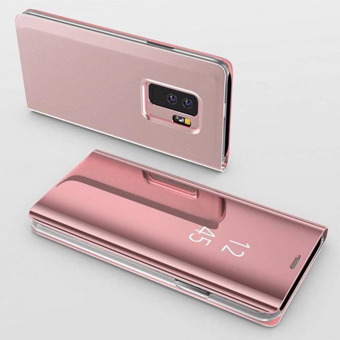 Coque Samsung Galaxy S9 - Housse Etui Rabat Miroir Rose Protection Clear View [Phonillico®]