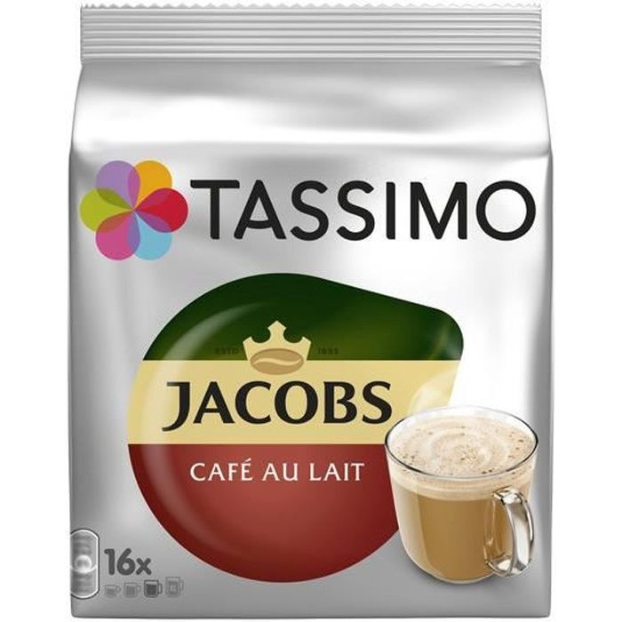 TASSIMO Jacobs Cafe Au Lait café, dosettes à café souples, T-Discs Capsules, 5 paquets de 16 (80 Boissons)