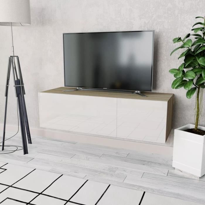 Meuble TV Aggloméré 120 x 40 x 34 cm Chêne et blanc