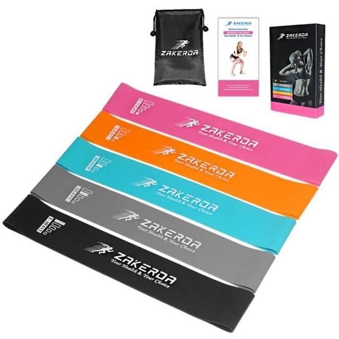Lot De 5 Bandes Élastiques De Fitness Gritin - Résistance Variable Latex Naturel - Sac Inclus - Neuf