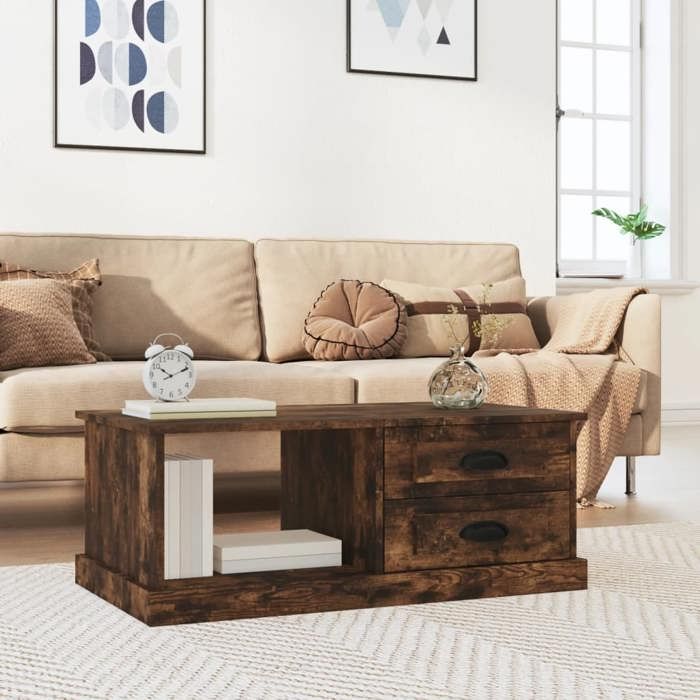 NEW Table basse bar contemporaine Chêne fumé 90x50x35 cm Bois d ...