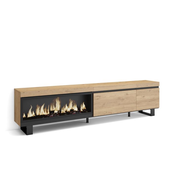 Meuble TV Banc Télé 237x35x57 cm TV grand format Cheminée électrique XXL Design industriel Chêne RF3592