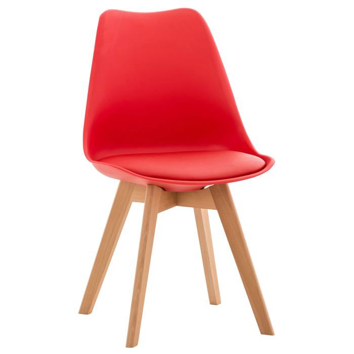 Chaise de salle a manger x1 design scandinave en plastique et PVC rouge et pieds en bois clair 10_0002273