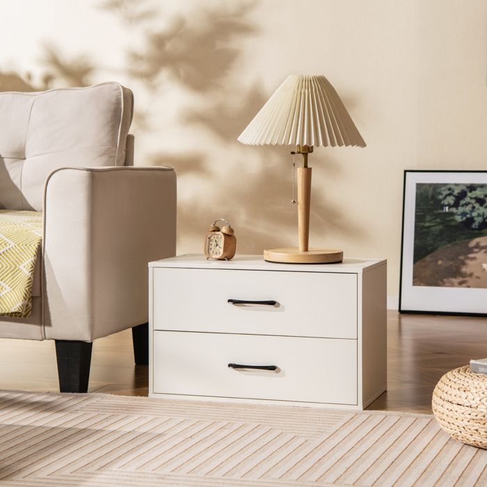 GOPLUS Commode Empilable à 2 Tiroirs 60x34x38CM Charge 75KG-avec Dispositifs Anti-basculement-Style Moderne Blanc