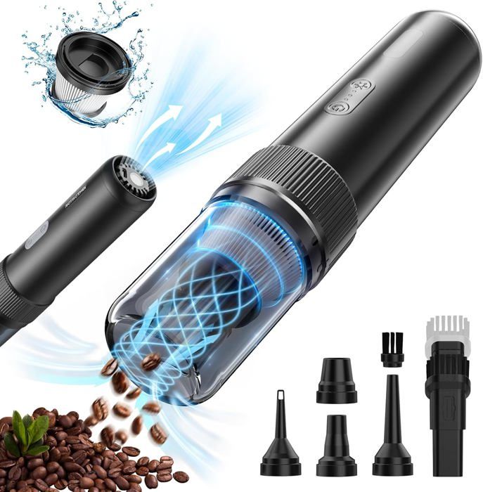 Aspirateur Voiture Sans Fil 21KPa - Portable, Rechargeable, 5 En 1 (aspiration, Soufflage, Gonflage…)