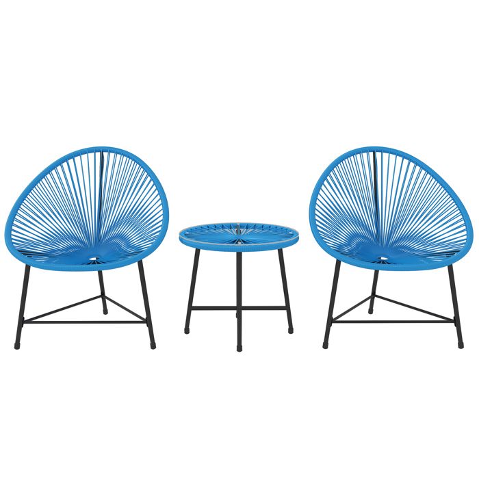 Salon de jardin extérieur - Outsunny - en résine tressée - 2 personnes - plateau en verre trempé - pour balcon terrasse patio - bleu