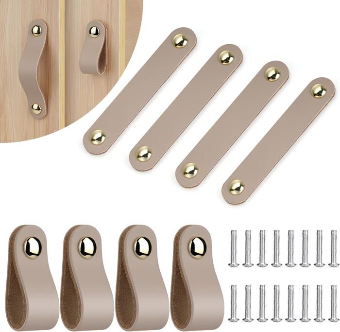 Poignée Meuble Cuir 8Pcs Poignée de Porte en Cuir Espacement des trous 128mm Demi-Cercle Bouton Porte Placard Cuir Bouton de