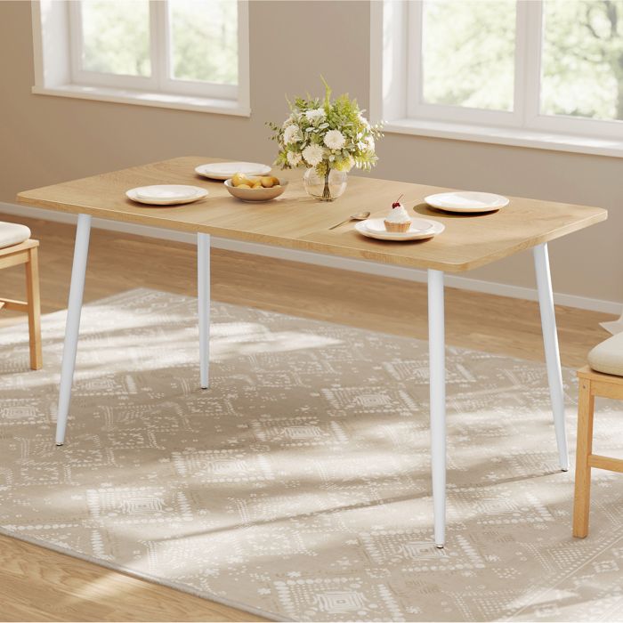 Table à Manger pour 4-6 Personnes Style Ferme Surface Résistante à la Chaleur 75 x 140 x 75 cm Doré Chêne et Blanc Nuage