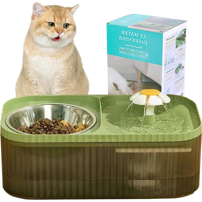 Meilleurs prix pour Fontaine 2 En 1 Pour Chat Et Gamelle - 3 L - Avec Pompe À Eau