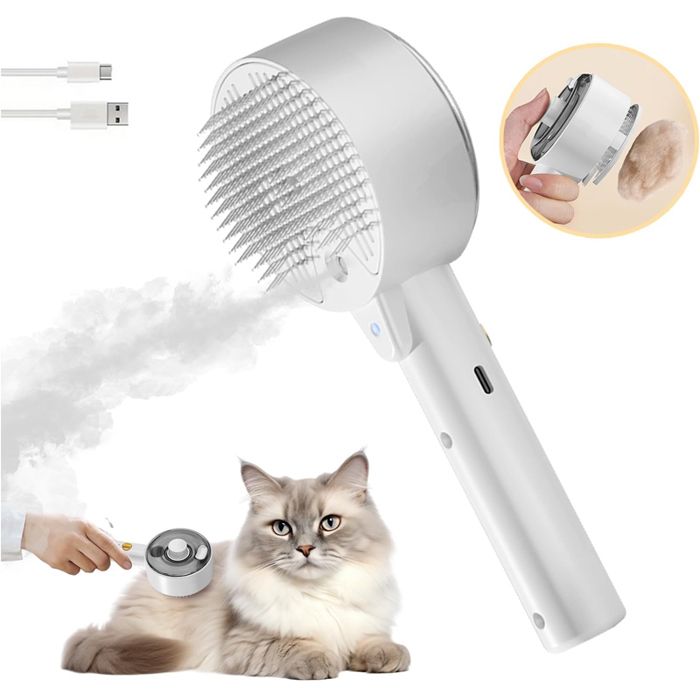 Meilleurs prix pour Brosse à vapeur pour chat, peigne de massage antistatique 4 en 1, brosse de toilettage multifonctionnelle pour chat Spray pour