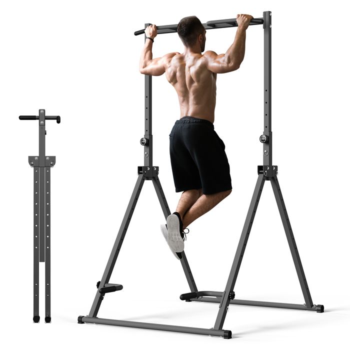 Barre de TractionChaise Romaine Station Reglable Multifonctions dips Banc de Musculation Power Tower Pliablemax.150 kgNoir