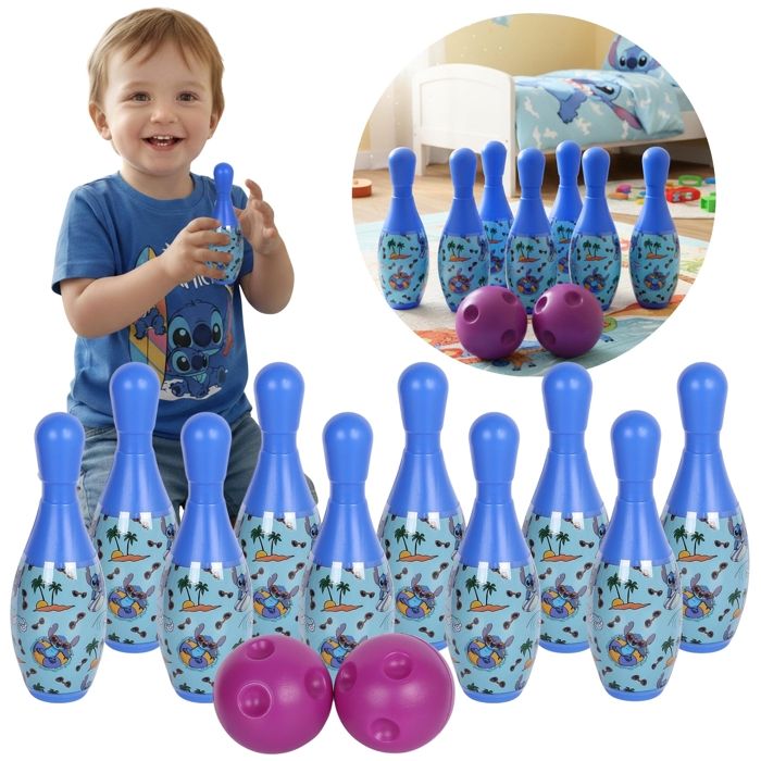 DISNEY Stitch MINI JEU de bowling BOWLING pour enfants jeu dadresse 10 QUILLES + 2 BOULE 3+