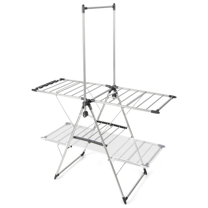 GIANTEX Séchoir/Étendoir à Linge Pliable à 3 Niveaux-Ailes Réglables-Barres de Suspension-Pinces à Chaussettes-Cadre en Acier