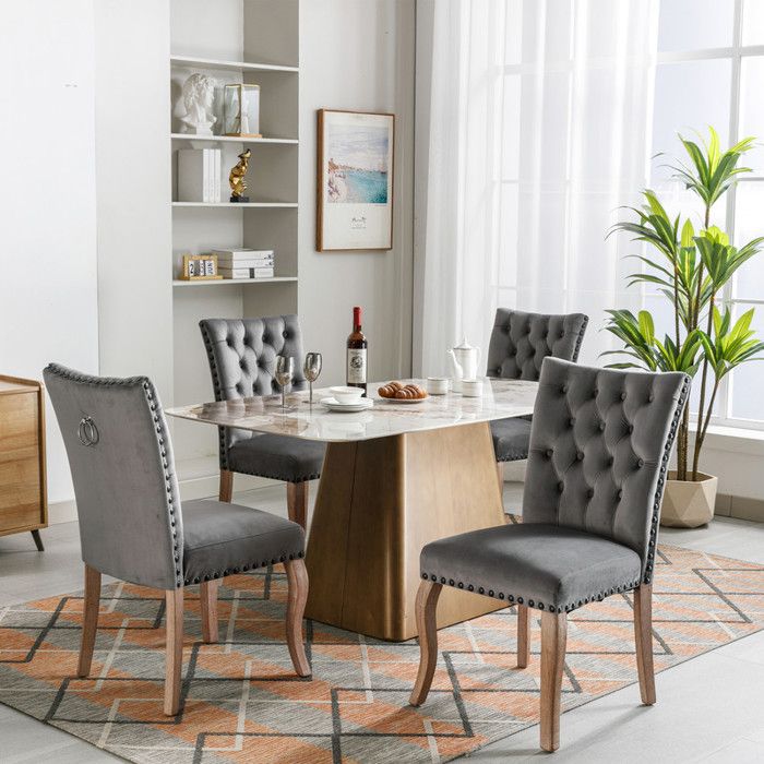 Chaise de salle à manger - Velours - Gris - Heurtoir arrière - Lot de 4