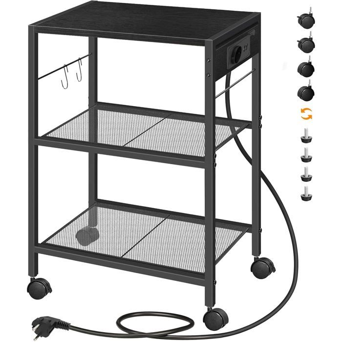 Support dImprimante - HOOBRO - Chariot à 3 Niveaux - Noir - Rangement Bureau - Station de Charge