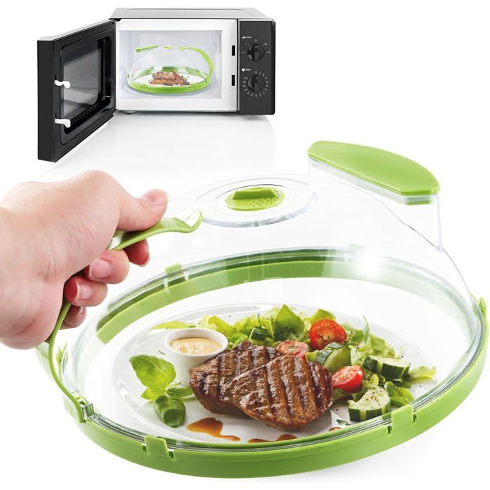 Couvercle micro-ondes 26cm anti-éclaboussures cloche transparente avec poignée fruits légumes
