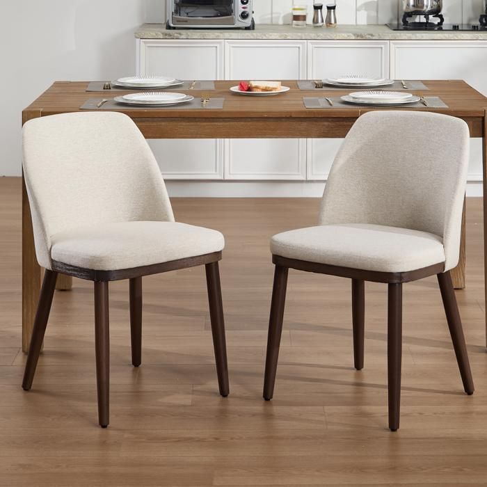 Ya-Home Chaise de Salle à Manger Bois Rétro Lot de 2 Chaise de Cuisine en Lin Chaise Salle a Manger Rembourrée pour Salon Beige