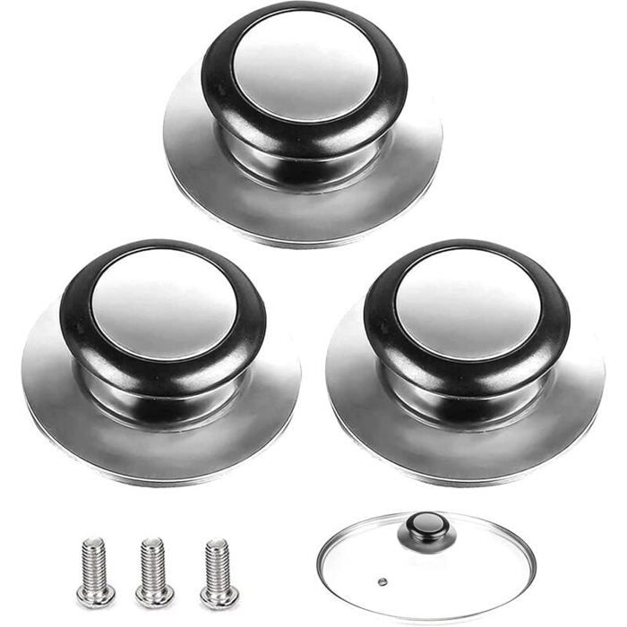 Poignées Couvercle Casserole Lot 3 Boutons Remplacment pour Couvercles Verre et Acier Inoxydable