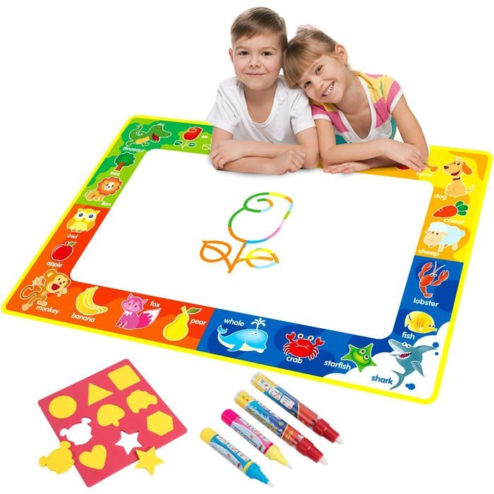 Lenbest Tapis De Dessin Magique 150 X 100 Cm – Livre D'Eau Avec Rouleau Tampon Et Stylo – Cadeau Fille Garçon 2-4 Ans