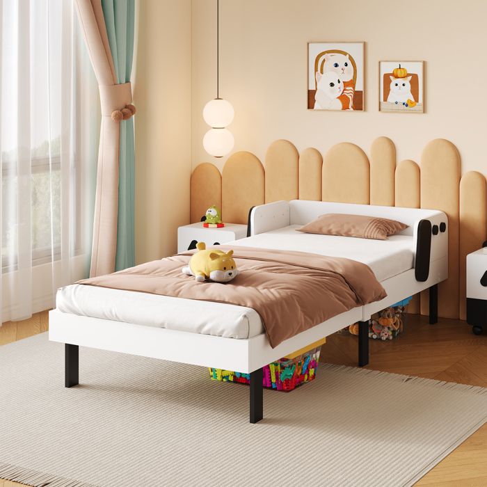 Lit enfant - SUNFECILI - 90x200 cm - Bois massif - Blanc - Design contemporain