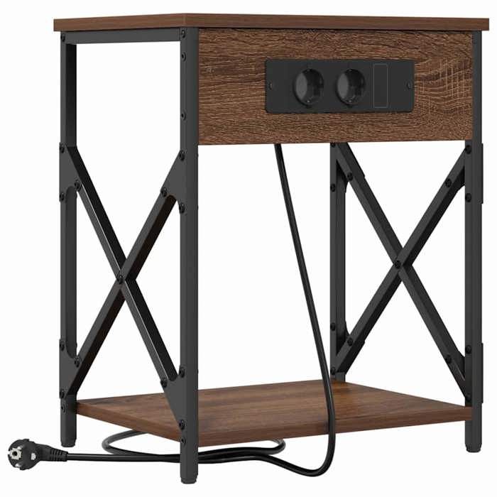 Table de chevet avec station de charge - GKO - Chêne brun - 41x31x51 cm - Bois dingénierie - 1 étagère