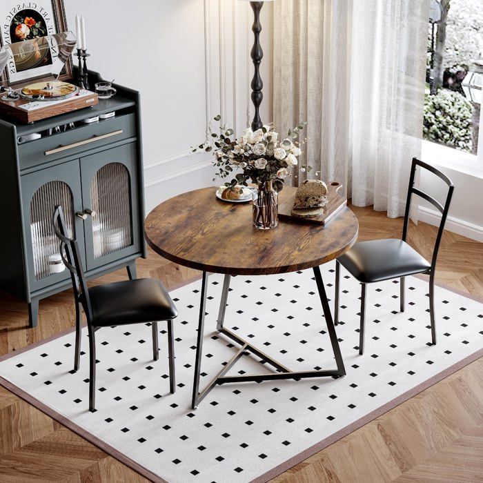 Table à manger rond LUNSY 2 personnes plateau bois 80 cm - Chaises Noir