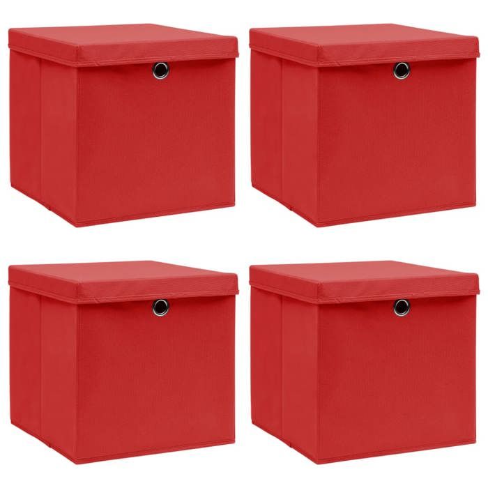 Boîtes de rangement pliables - vidaXL - Rouge - 32x32x32 cm - Tissu non tissé - Pliable - Couvercles inclus - Lot de 4