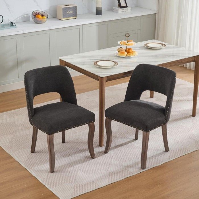 Ensemble de 2 chaises de salle à manger modernes style ferme en bois et tissu noir 58x51x82.5cm Parfaites pour la cuisine Ensemble de 2 chaises de salle à manger modernes style ferme en bois et tissu noir 58x51x82.5cm Parfaites pour la cuisine