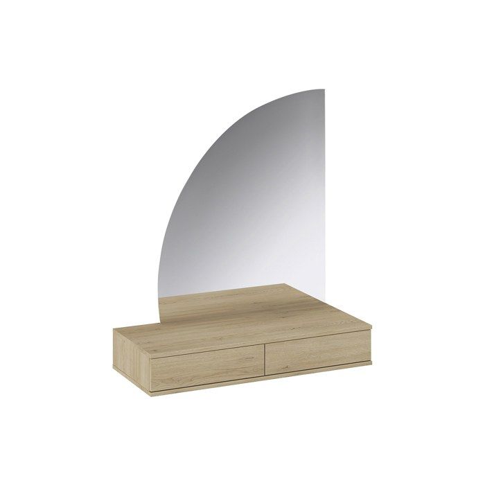 Coiffeuse suspendue avec miroir à LEDs - 2 tiroirs – Coloris : Naturel clair - JINEZA