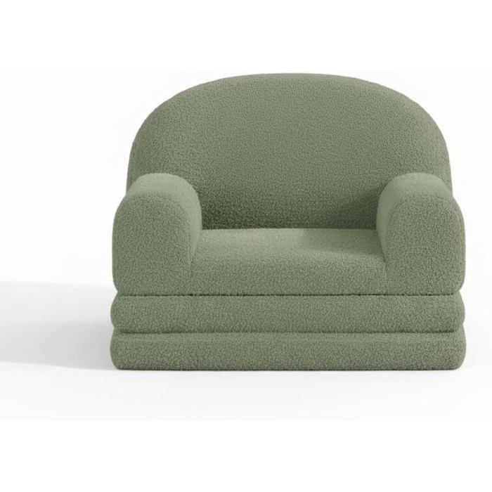Canapé-Lit Pliant 2 En 1 Pour Enfants En Tissu En Velours Doux Avec Accoudoirs Housse Amovible Et Lavable En Machine-VERT