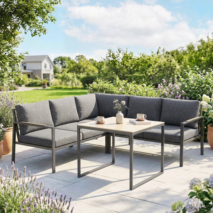 Salon de Jardin Extérieur 3 Pièces 5 Personnes 2 Canapés avec Coussins Épais 1 Table Basse 183x183x72cm Gris Foncé