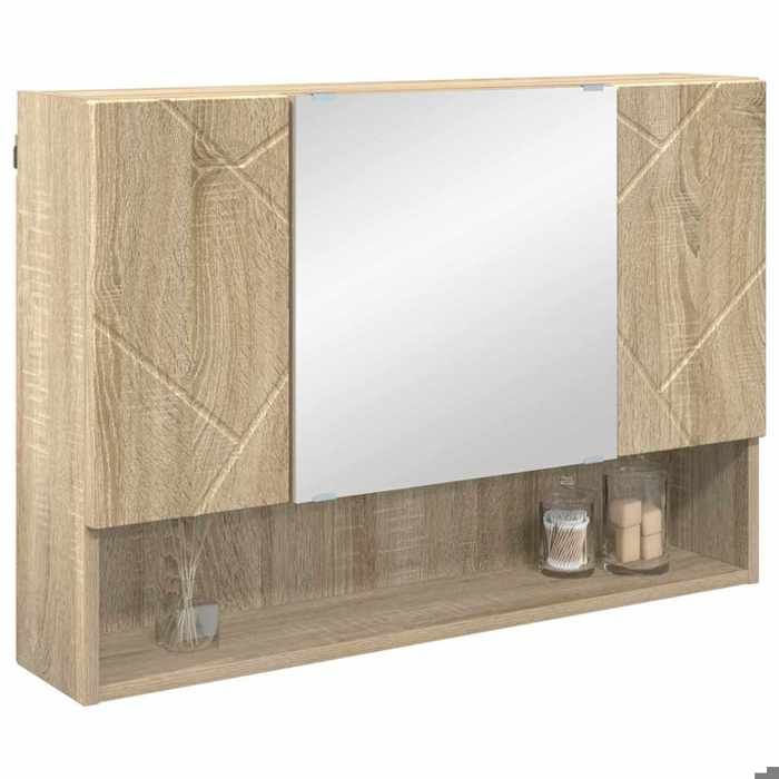 Cabinet/Armoire Miroir - NANAS - avec stockage - Meuble Miroir Chêne Sonoma 80x17x55cm Bois dingénierie 4780202112607