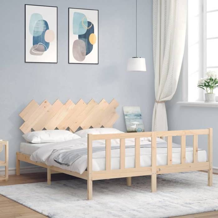 Cadre de lit - Maison Exclusive - Bois massif pin - 160x200 cm - Tête de lit soutien dos