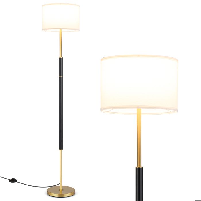 Lampadaire sur Pied Salon Moderne 165CM COSTWAY-Abat-Jour en Tissu de Lin-Base Lestée-Patins Antidérapants-Interrupteur au Pied-E27