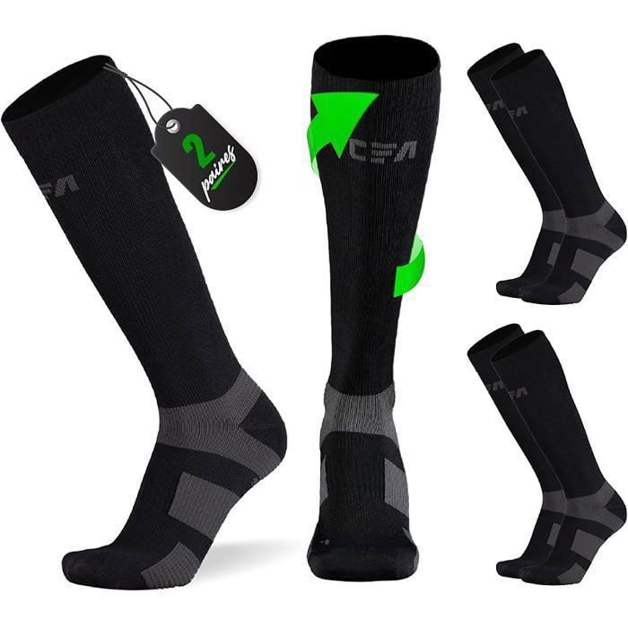 V1 Chaussettes de Contention Femme et Homme de Haute Qualité Soutien de La Cheville et 2 Pairs-Noir/Gris L