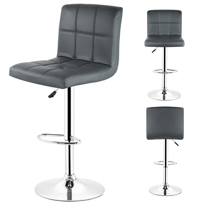 KEDIA Lot de 2 Tabourets de Bar en Similicuir Réglables Hauteur Chaises de Bar Assise Pivotante Tabourets de Cuisine Gris foncé