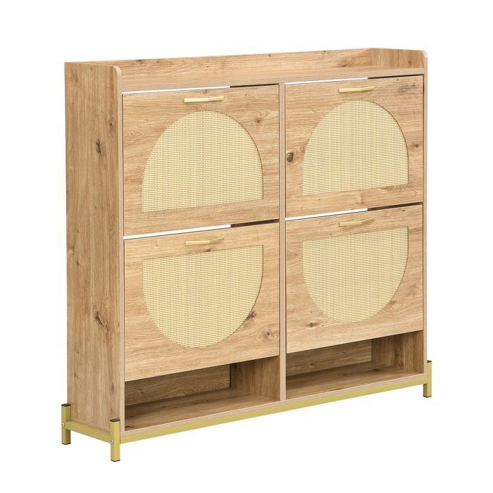 Meuble à chaussures en bois avec portes rotin 4 portes et structure métal