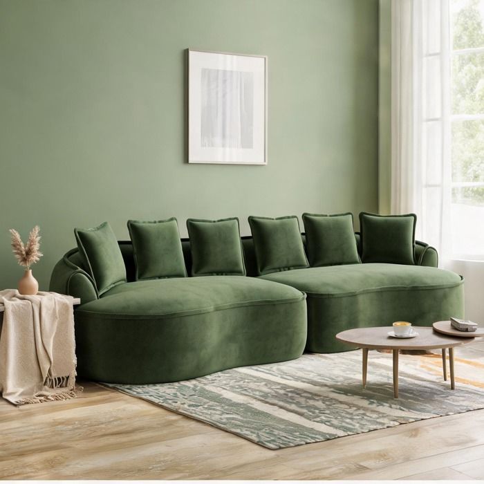 Grand canapé lounge 4 places sans cadre en tissu chenille classic green assises extra-profondes 320 cm