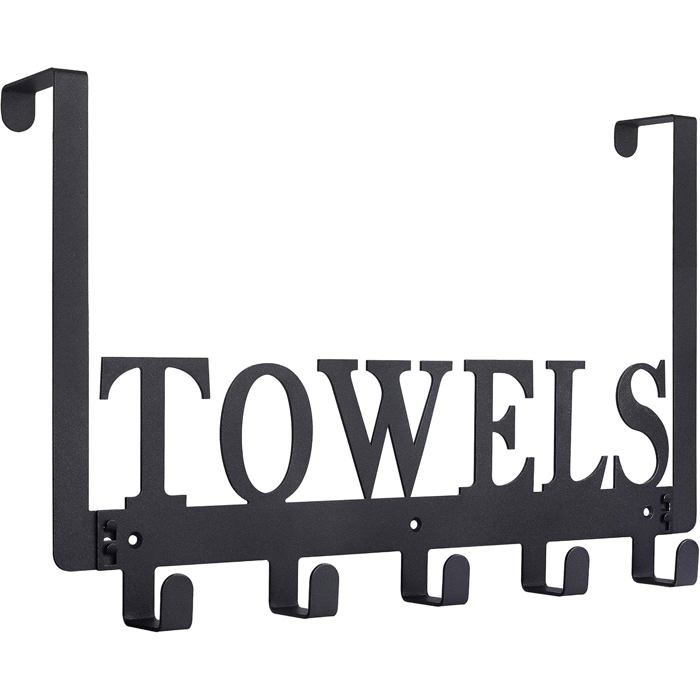Porte-serviettes de porte mural 5 crochets acier noir pour salle de bain et chambre fixation 2 en 1