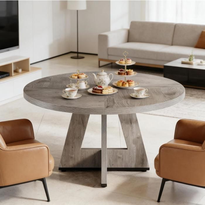 Table de salle à manger ronde 4 personnes style campagne bois dingenierie gris 120 cm sans chaises - UVRION