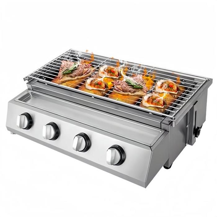 Barbecue Gaz 4 Brûleurs Infrarouges Inox Réglable H 9cm Allumage Indépendant Pour Terrasse Balcon & Jardin LPG 2800Pa