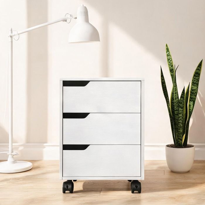Meuble de bureau à 3 tiroirs MDF mélaminé blanc 40x50x57 5 cm sur roulettes design compact