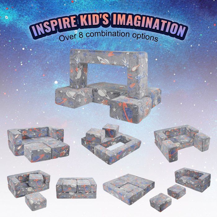Luscriate - Canapé enfant convertible 4 pièces tissu phosphorescent housse amovible DIY salle jeux lecture tout-petits Luscriate - Canapé enfant convertible 4 pièces tissu phosphorescent housse amovible DIY salle jeux lecture tout-petits