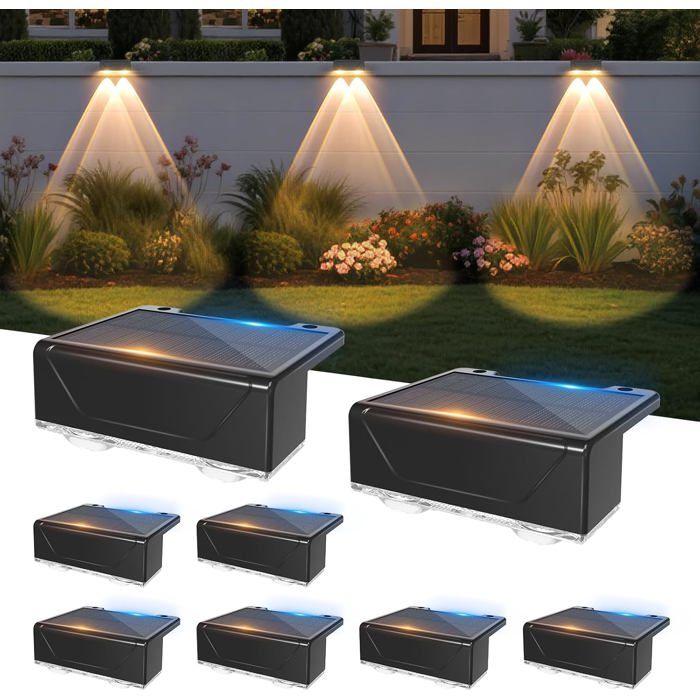 Lampe Solaire Exterieure Jardin - Applique Murale Etanche IP65 - Eclairage Terrasse Cloture 3 Modes - Lot de 8