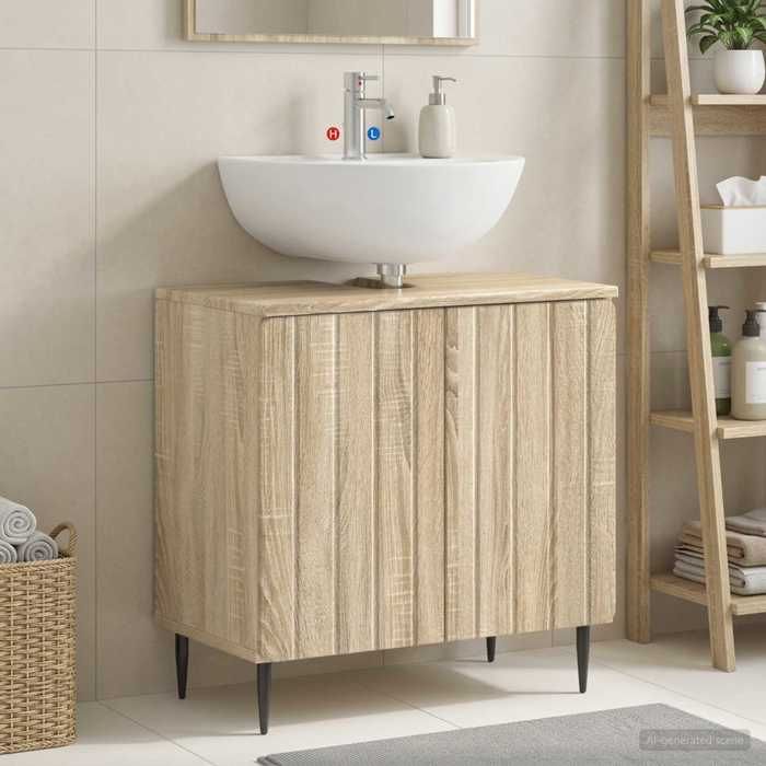 Magnifique Meuble sous Lavabo de Salle de Bain ZWOLLE Chêne Sonoma - Résistance à lhumidité &1304