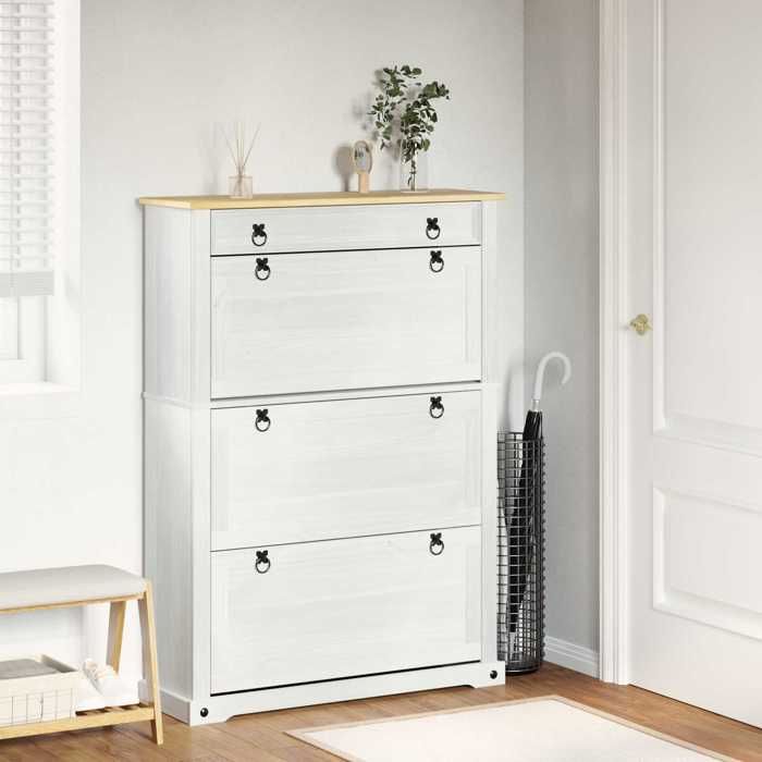 Meuble à chaussures - MAISON EXCLUSIVE - Corona - Blanc - Pin massif - 99x32x138 cm