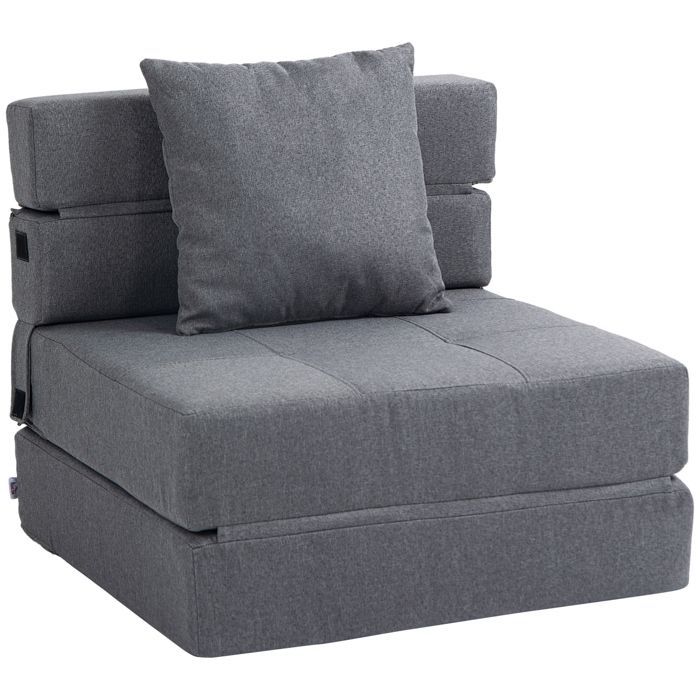 Tissu gris doux chauffeuse convertible 1 place en canapé-lit couchage dappoint pour petits espaces